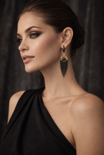 Black Fine Chainmail Fringe Drop Earrings with Crystal Accent