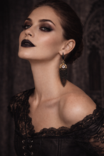 Black Fine Chainmail Fringe Drop Earrings with Crystal Accent