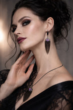 Black Fine Chainmail Fringe Drop Earrings with Crystal Accent