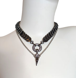 Scalemail Necklace with Cubic Zirconia Crow