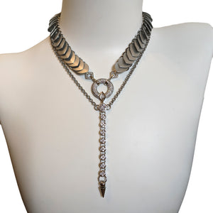 Scalemail Lariat Necklace with Cubic Zirconia & Spiked pendant