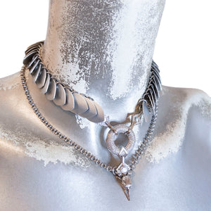 Scalemail Necklace with Cubic Zirconia Crow