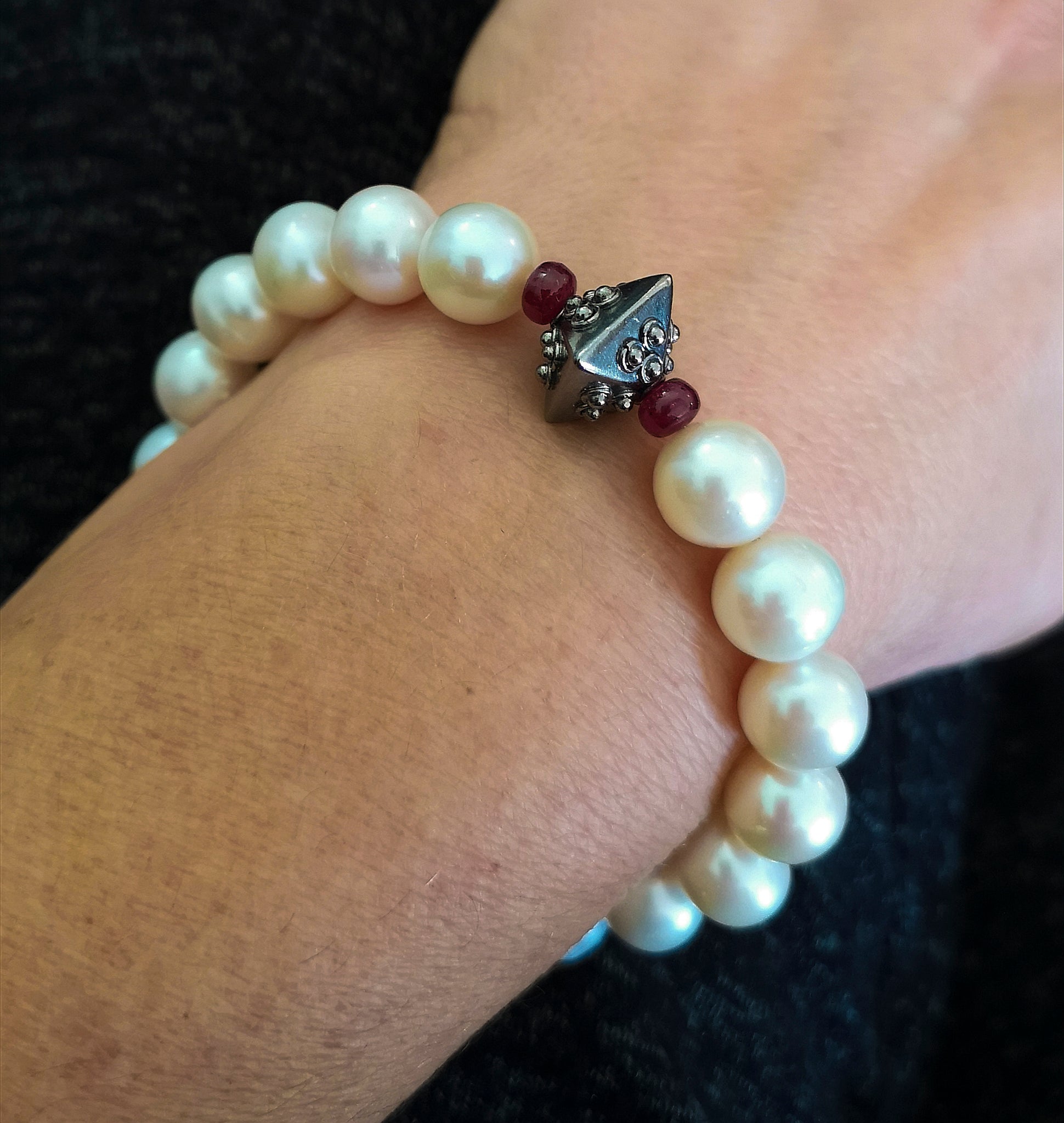 CHANEL INSPIRED FRESHWATER PEARL & RUBY BRACELET – Chained & Stoned