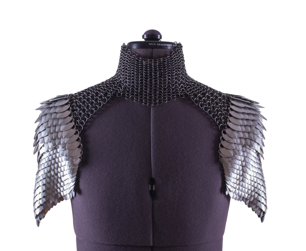 MADE TO ORDER: Scalemail Pauldrons with Chainmail Collar