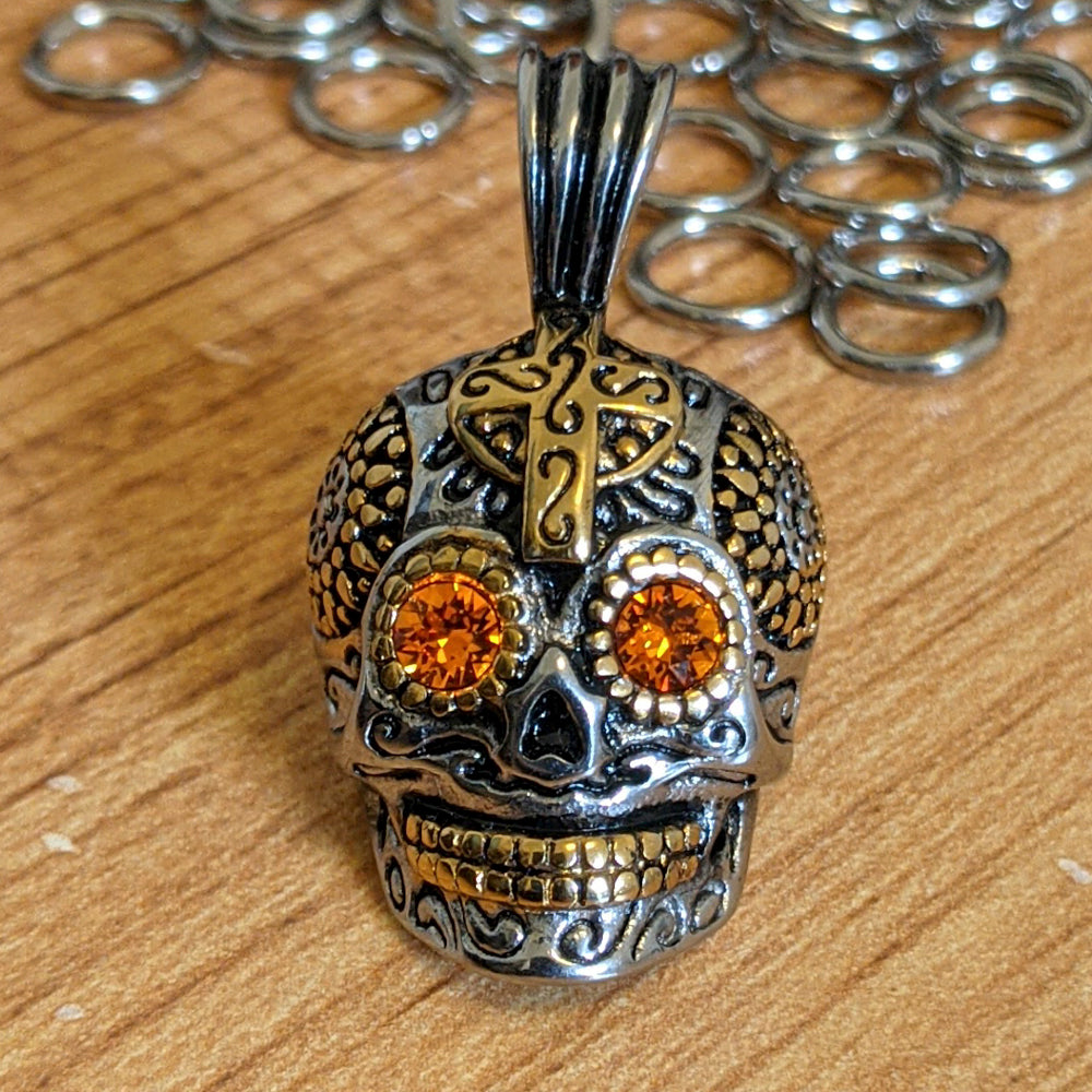 Sugar Skull Pendant With Crystal Eyes – Chained Stoned