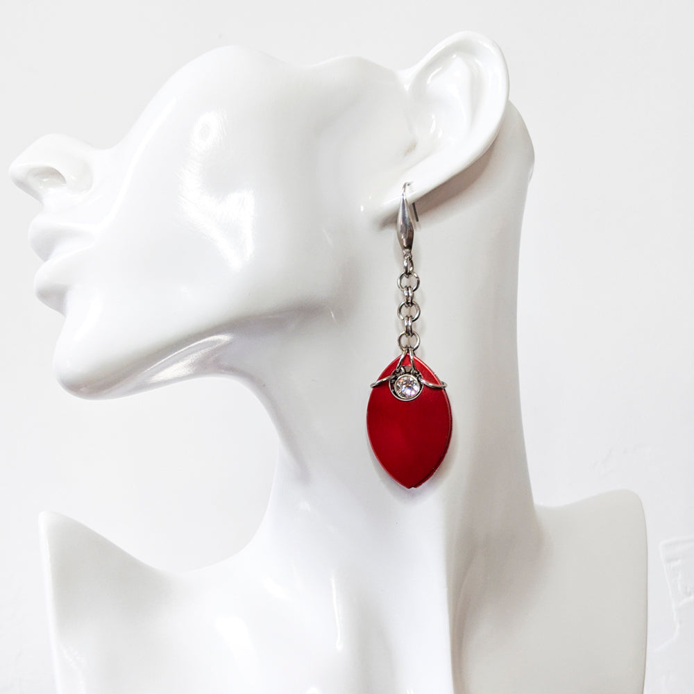 Crystal Scale Earrings: Red