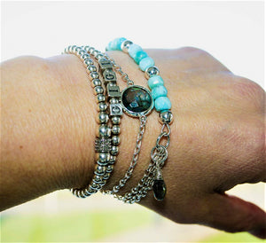 925 Sterling Silver Larimar Chain Bracelet with Labradorite Charm