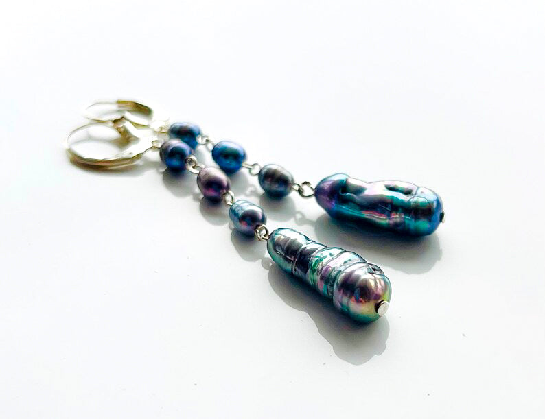 Peacock Biwa Pearl Earrings