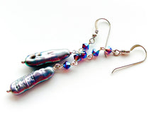 Crystal & Peacock Biwa Pearl Earrings