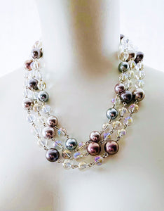 Multi-Gem Statement Necklace with Shell Pearls
